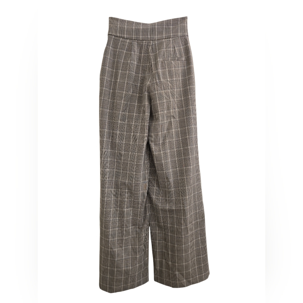 Gray Plaid Wide Leg Pants Tie Front High Rise Trousers Size: 0 - Picture 5 of 10